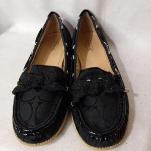 Coach Carisa Signature Canvas Patent Leather Loafers  Black. Size 8.5B